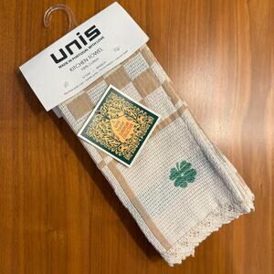 NWT Unis St. Patrick's Day Kitchen Towel Set 100% Cotton Shamrock Gingham Print